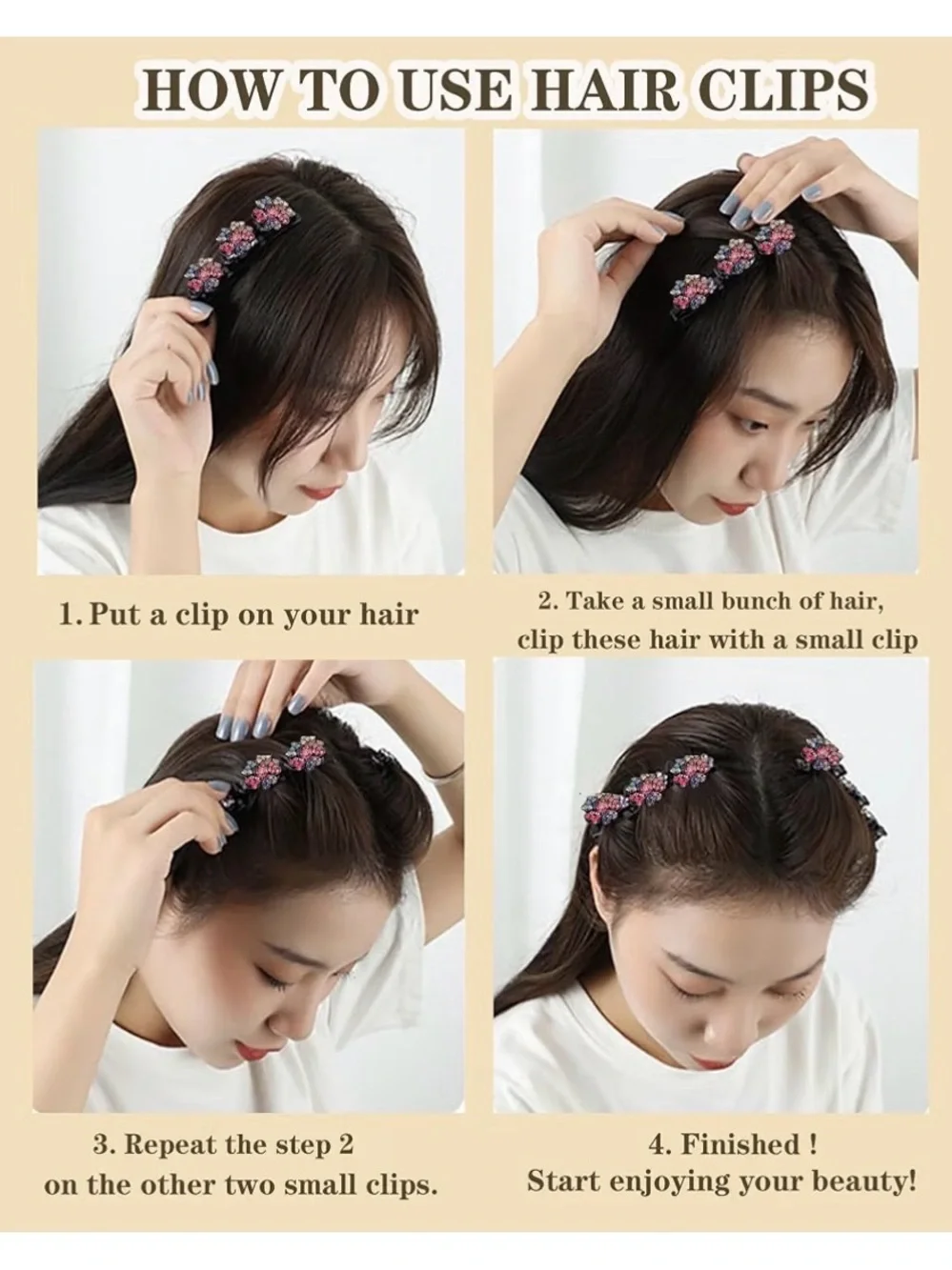 Generic 4PCS Sparkling Crystal Stone Braided Hair Clips in four color